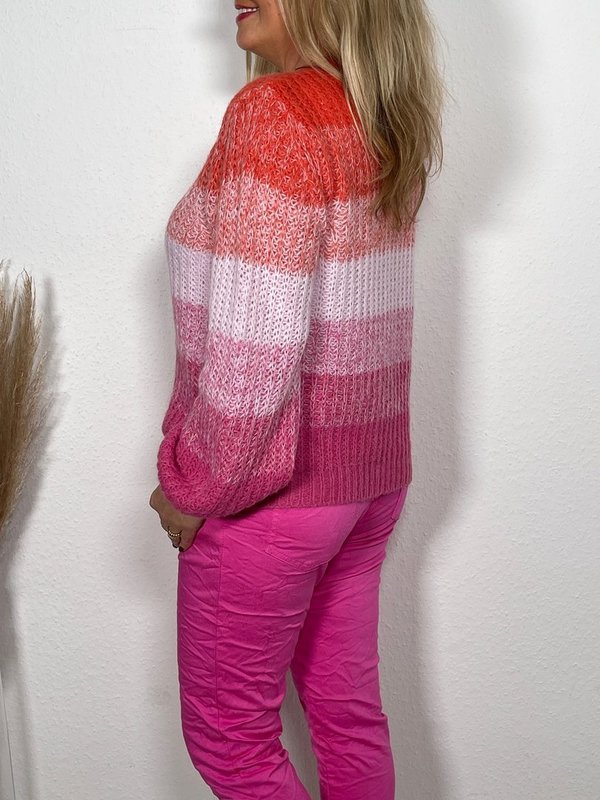 Pullover Farbverlauf mit V-Ausschnitt in Orange/Pink Artikel 3292