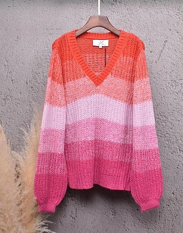 Pullover Farbverlauf mit V-Ausschnitt in Orange/Pink Artikel 3292